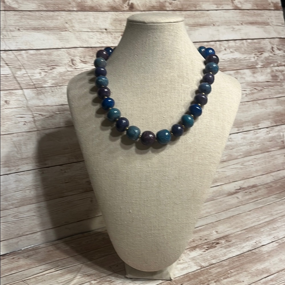 Vintage Jade Elegant Blue and Purple Beaded Necklace